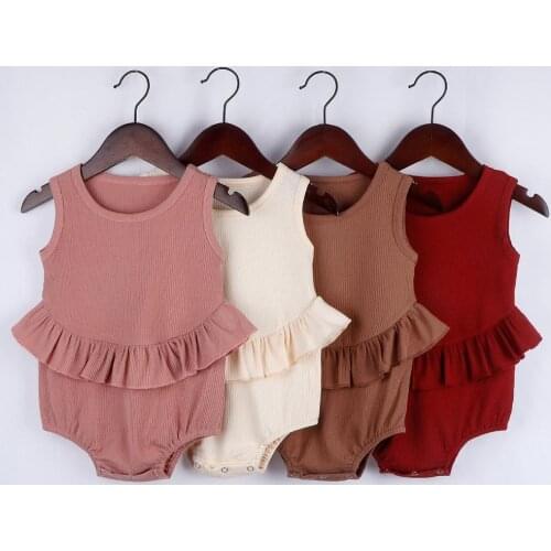 4 Colors Toddler Baby Girls Boys Solid Sleeveless Bodysuits Ruffles Jumpsuits Clothes Outfits 0-24M