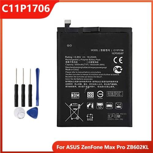 Original Phone Battery C11P1706 For ASUS ZenFone Max Pro ZB602KL Authentic Replacement Rechargable Batteries 5000mAh