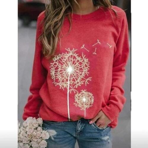 Autumn / Winter 2020 Dandelion Printed Round Neck Long Sleeve Casual Loose Pullover Sweatshirt Woman Wn