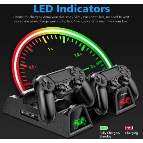 PS4/PS4 Slim/PS4 PRO Vertical Stand with Cooling Fan Cooler Dual Controller Charger Charging Stationual Controller Charger