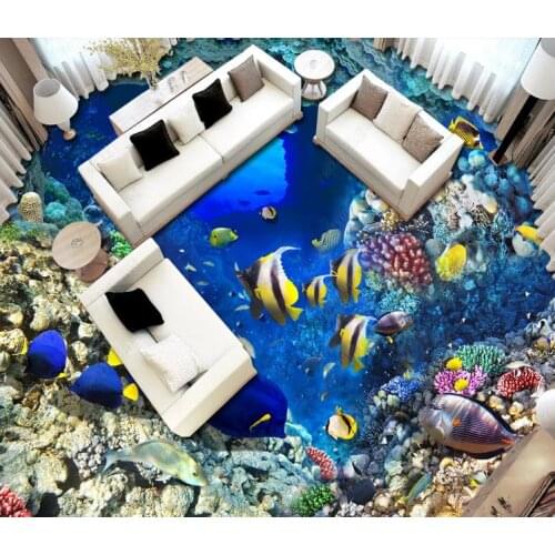 PVC Self Adhesive Waterproof 3D Floor Murals Underwater world karst tropical fish Photo Bathroom living room bedroom Home Decor