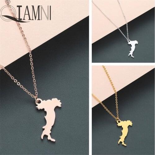 QIAMNI European Country Italy Map Pendant Necklace Collar Italian Italia Pride I Heart Love Capital of Italy Rome City Necklace