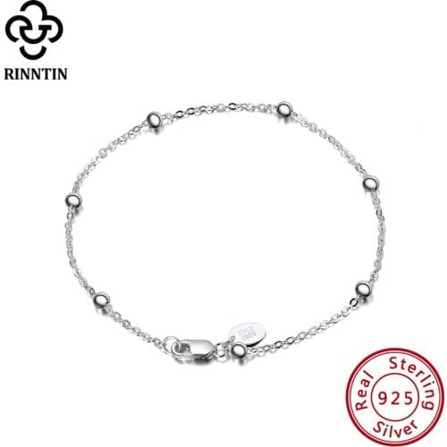 Rinntin Italian 925 Sterling Silver 1.0mm Cable Chain Bracelet With 2.0mm Ball 6.5 7 7.5 8 Inch Size For Girl Accessories TSB67