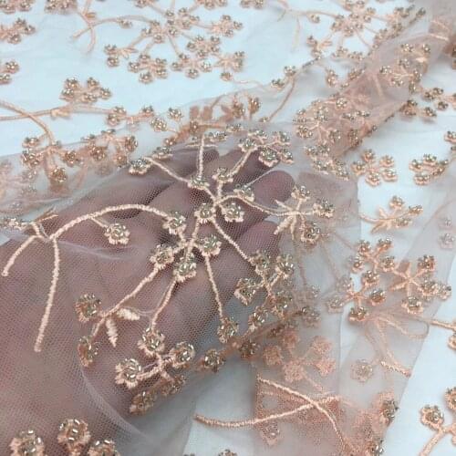 Pink French Lace Fabric 2021 High Quality Embroidery African Handmade Beaded Lace Nigeria Fabric 5 Yards Sewing XX4579
