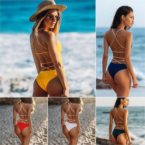 Sexy Strappy One Piece Girls Swimsuit Swimwear 2021 Women Female Slingshot High Waist White Bikin String Beach Wear Swim Suit