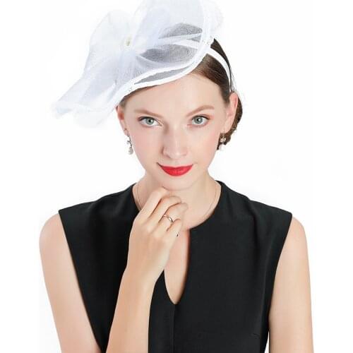 New Wedding Woman Hat Fashion Lady Fedoras White Bow Kentucky Derby Summer Bonnet Cap Women Churches Banquet Dance Tea Party Cap