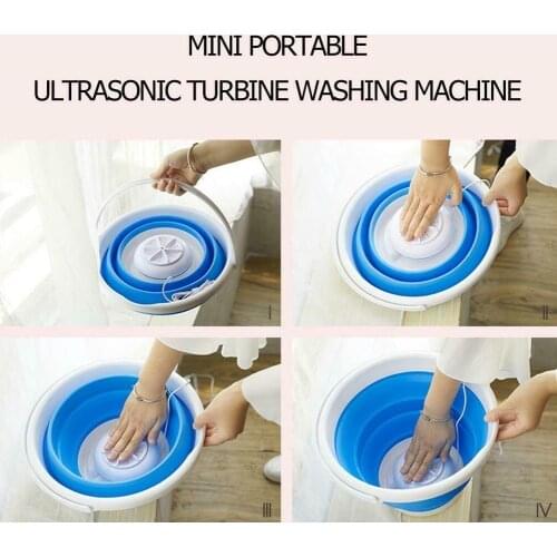 Blue Portable Ultrasonic Turbine Washing Machine Foldable USB Clothes Laundry Washer