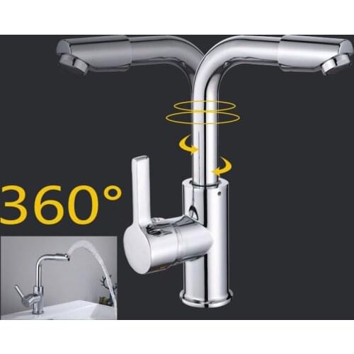 LASO Basin Faucet For Bathroom Deck Mounted taps chrome 360 Rotation Spout Kitchen Mixer Tap Polished Handle cold hot mixer