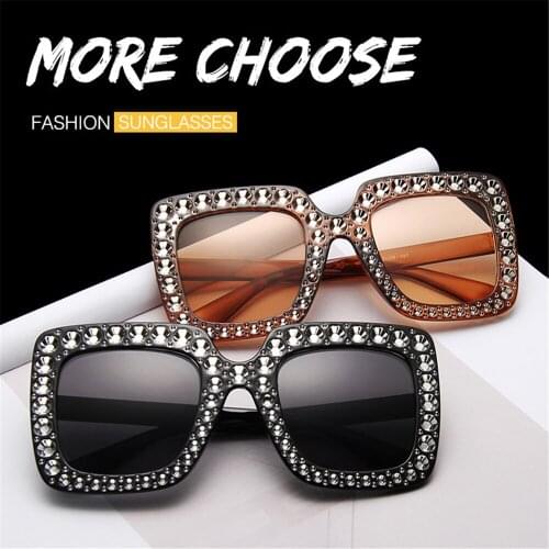 Big Square Rhinestone Sunglasses Women Fashion Luxury Brand Designer Sun Glasses Vintage Crystal Oversize UV400 Eyewear