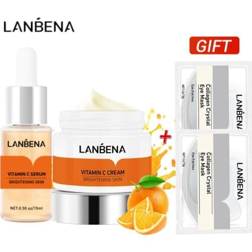 LANBENA Vitamin C Whitening Face Serum Fade Dark Spots Face Serum Improve Dull Skin Brighten Skin Tone Freckle Removal Skin Care