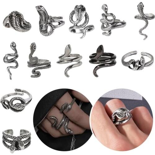 Retro Punk Snake Ring for Men Women Trendy Vintage Exaggerated Antique Silver Color Adjustable Opening Rings Party Jewelry Gift