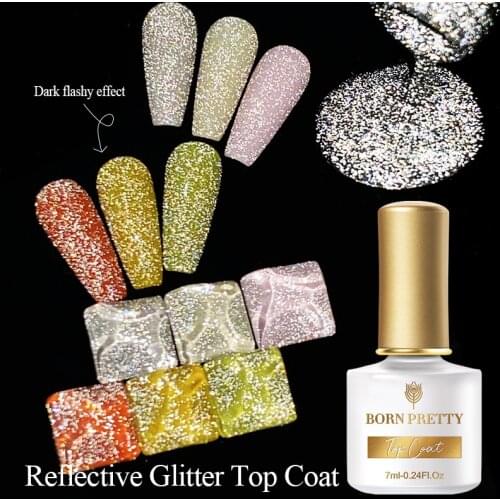 BORN PRETTY Top Coat Gel Nail Polish Set Reflective Glitter Design Soak Off Nail Art Gel Kit Semi-Permanant Varnish