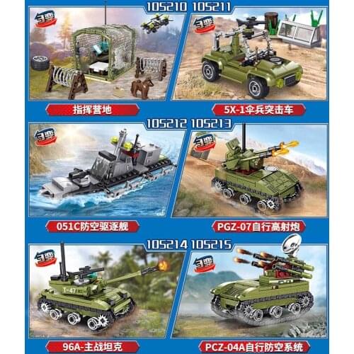 World War II Military series world war 6 in 1 tank armored transport tractor Building Blocks Toys For children Christmas Gifts