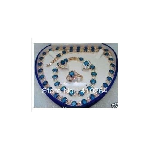 Wholesale_jewelry_wig$ GP Blue Stone Set Necklace Bracelet Earrings Ring set