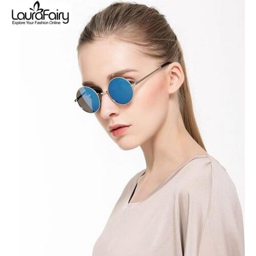 Laura Fairy Women Men Classic Fashion Sun Glasses Eyewear Metal Round Frame Colorful Lenses UV400 Driving Retro Sunglasses 2019