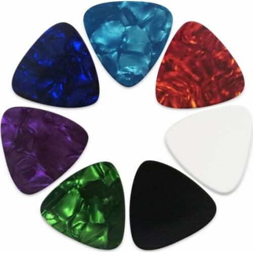100 pcs Multi colors Triangle Shape Celluloid Pearl Color Guitar Picks Blank Pearl Marbled picks can customize