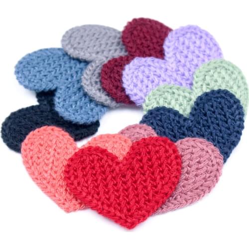 33mm 20pcs Mini Heart Cotton Knitting Flower for Home Hat Shoes Clothing Decoration Scrapbooking DIY Handmade Crafts Accessories
