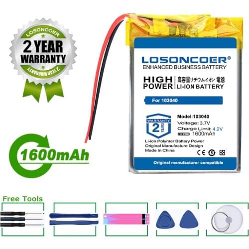 LOSONCOER Battery 103040 1600mAh Battery For MP3 MP4 DVD GPS Bluetooth Headset