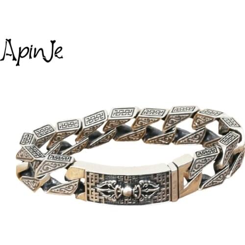 Apinje 925 Sterling Silver Vajra High Quality Bracelet for Men Gift Charm Bracelets Punk Jewelry
