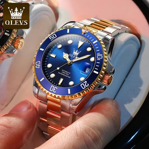 OLEVS Top Automatic Mechanical Mens Watch Stainless Steel Waterproof Date Green 30ATM Fashion Classic Watch Reloj Hombre 6650