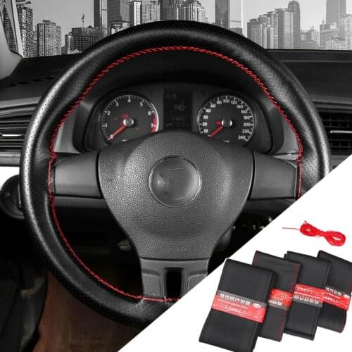 Auto Stuurwiel Braid Cover Naalden En Discussie Kunstleer Auto Covers Suite 7 Kleur Diy Textuur Zacht Auto Interior Accessoires