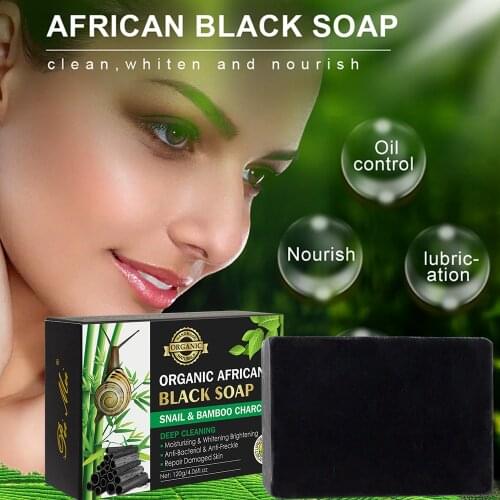 Disaar 120G Snail Bamboo Charcoal African Black Soap Deep Cleaning Softens Whitens Brightens Skin Anti Bacterial Anti Freckle