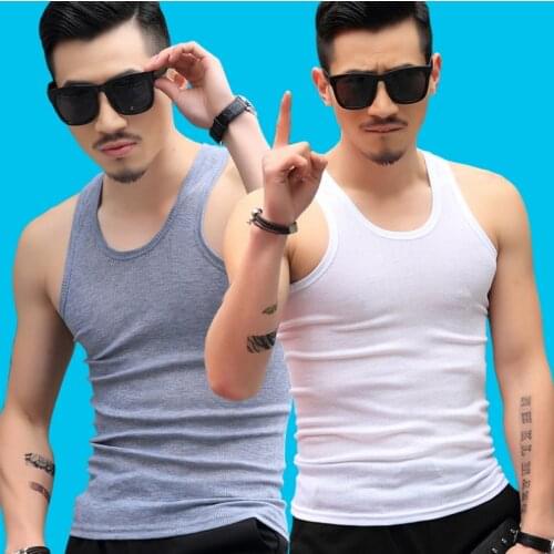Mens vest plus size summer sports Korean version of Slim I-shaped fitness sweat vest bottoming shirt stretch solid color vest