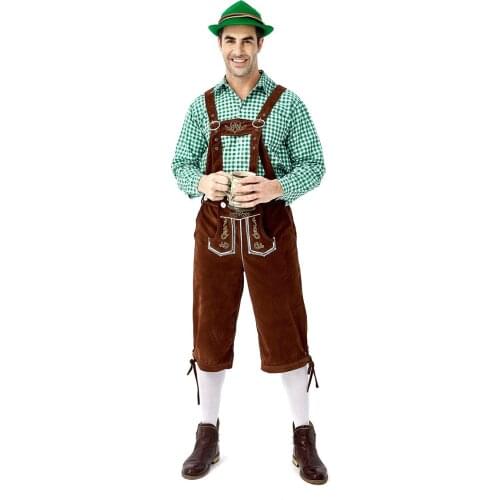 Oktoberfest Costumes Deluxe Mens Bavarian Lederhosen Beer Costume Carnival Party Fancy Dress Suspenders Shorts