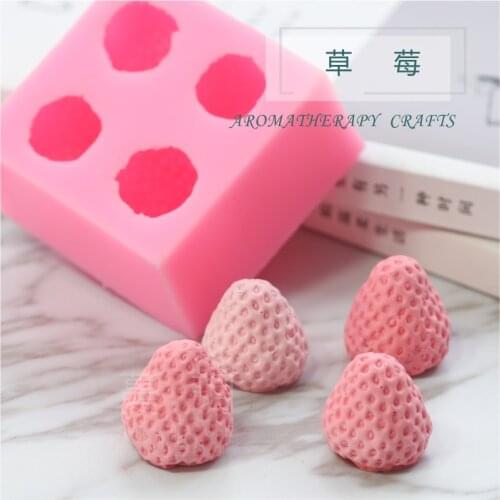 Candy Molds Four Hole Fruit Cake Mold Aroma Stone Mould Silicone Jelly Mold Fondant Clay Molds 3D Strawberry Food Grade Silicone