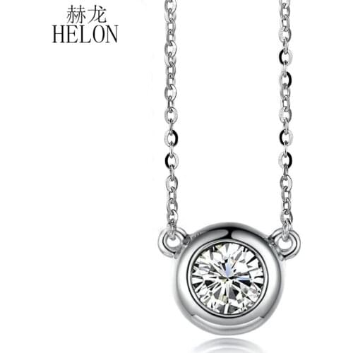 HELON Solid 18K White Gold Round 4mm VVS/FG Lab Grown Moissanite Diamond Engagement Wedding Pendant Necklaces Fine Jewelry Gift