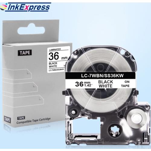 InkExpress 36mm SS36KW Tape For Epson SS36KW Label Tape Black on White For EpsonLW-900P LW-1000P Label Maker King Jim LC-7WBN