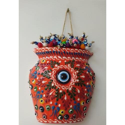 Ceramic Evil Eye Vase Handmade Wall Pendant Turkish Home Decor Traditional Ornament Charm Amulet Talisman