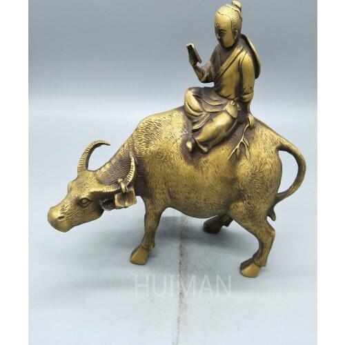 China Collect Copper Art Sculpture Shepherd Boy Riding Cattle Bull Lucky Mascot Metal Crafts Home Decoration#4