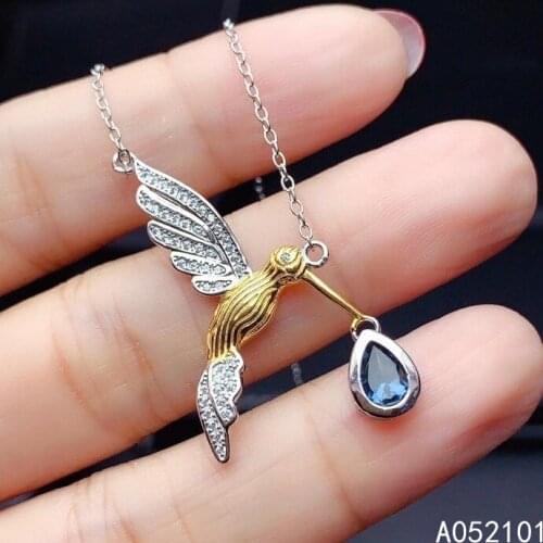 KJJEAXCMY fine Jewelry 925 Sterling Silver Natural blue topaz Girl classic gemstone Pendant Necklace Support Test Chinese style