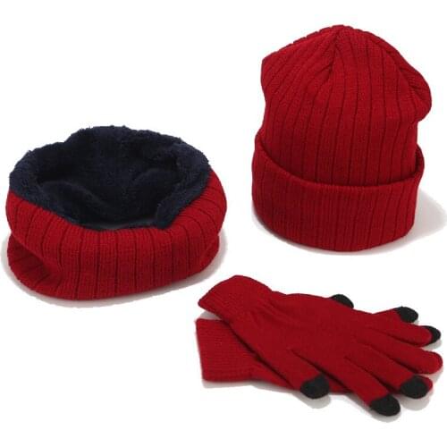 Womens Winter Hats Set For Men Beanie Hat Ring Scarf Gloves Set Unisex Female Knitted Beanies Hat Neck Scarves Gloves 3PCS Sets