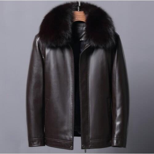 Middle aged and old mens detachable rabbit liner Nick fur one short leather jacket
