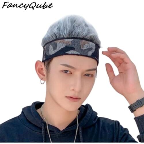Trendy Men Camouflage Hat Wigs Beanie Cap Toupee Women Men Sports Outdoor Rock Punk Street Wig Fake Hair Hat