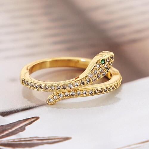 Fashion snake ring jewelry gold adjustable cz ring zircons colorful crystal copper snake green eye ring jewelry gift for women