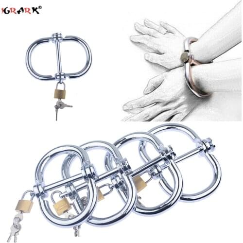 Metel Handcuffs Wrist Ankle Cuffs Slave Lockable Chain Roleplay Toy BDSM Slave Stainless Steel Shackles SM Sex Shop