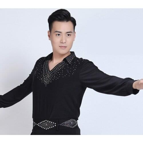 New mens black dance shirt Competition Performance Ballroom Modern Salsa Tango Samba latin mens shirts boys dancewear