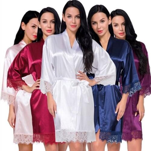 2021 Summer New Ice Silk Nightgown Womens Bathrobe Pajama Ladies Satin Lace Kimono Robe Sleepwear Home Nightdress Pijama Clothes