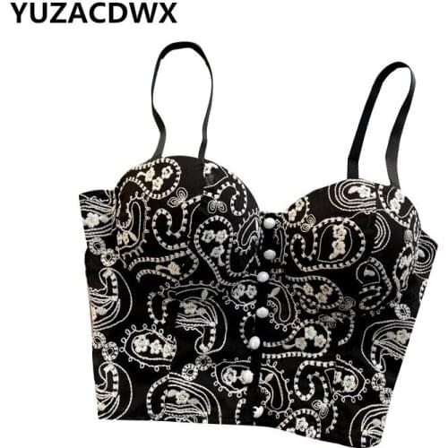 YUZACDWX 2021 New Arrival Summer Women Sexy Camisole Underwear High Quality Retro Embroidery Slim Strap Short Vest Crop Top