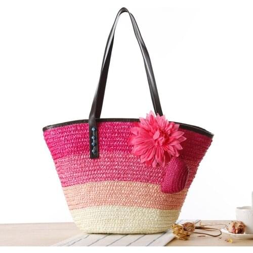 New Arrive Korean Straw Braided Handmade Woven Bag Shoulder Bag Beach Bag Flower Pattern Fashion Handbag ZCY111