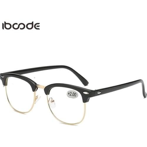 Iboode Vintage Classic Anti Blue Light Half Frame Reading Glasses Men Women New Presbyopic Eyeglasses With Diopter +1.0 To +4.0