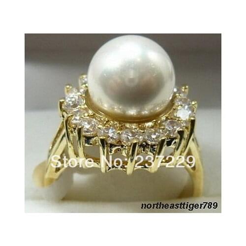 Wholesale price GOOD SHIPPING ^^^^White South Sea Shell Pearl Crystal Ring size: 6.7.8.9