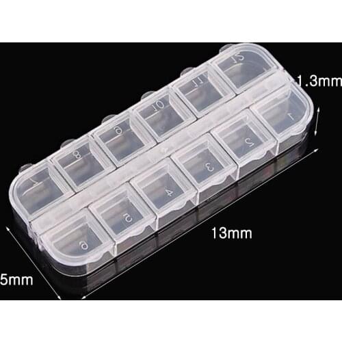 12 grid jewelry nail crystal storage box strip transparent double row detachable cover Nail Tool Box 2pcs/3pcs/5pcs