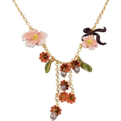 New trendy lily of the valley series pink petals hand painted enamel glaze adjustable necklace fashion classic clavicle chain