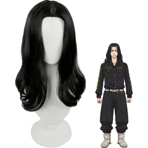 Baji Keisuke Black Long Curly Wig Cosplay Costume Heat Resistant Synthetic Hair Tokyo Revengers Men Women Party Role Play Wigs