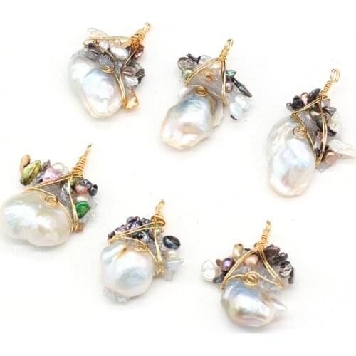 Natural Freshwater Pearl Pendant Copper Wire Winding Pearls Charms Pendant for Women Jewelry Making DIY Necklace Earring 35x45mm