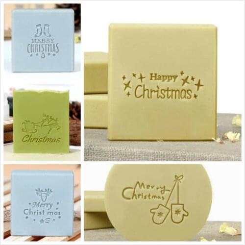 Happy Christmas Series Acrylic Soap Stamp Handmade Soap Seal Letters And Patterns Transparent Chapters